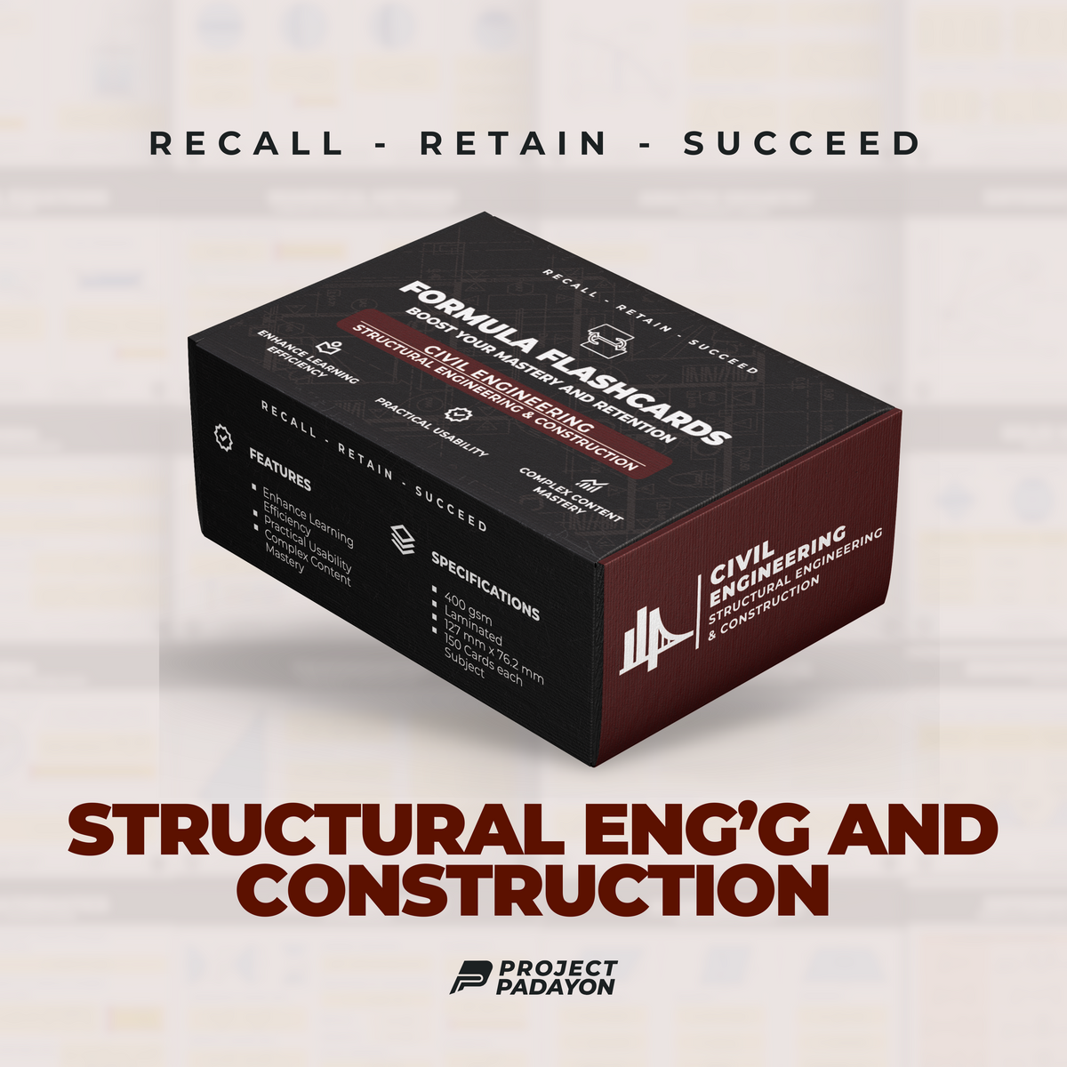 FLASHCARDS SOLO PACK - Engineering Mathematics, Hydraulics, Geotechnical, Environmental (HGE+), Structural, Engineering and Construction (SEC) AND Engineering Sciences and Allied Sciences (ESAS)