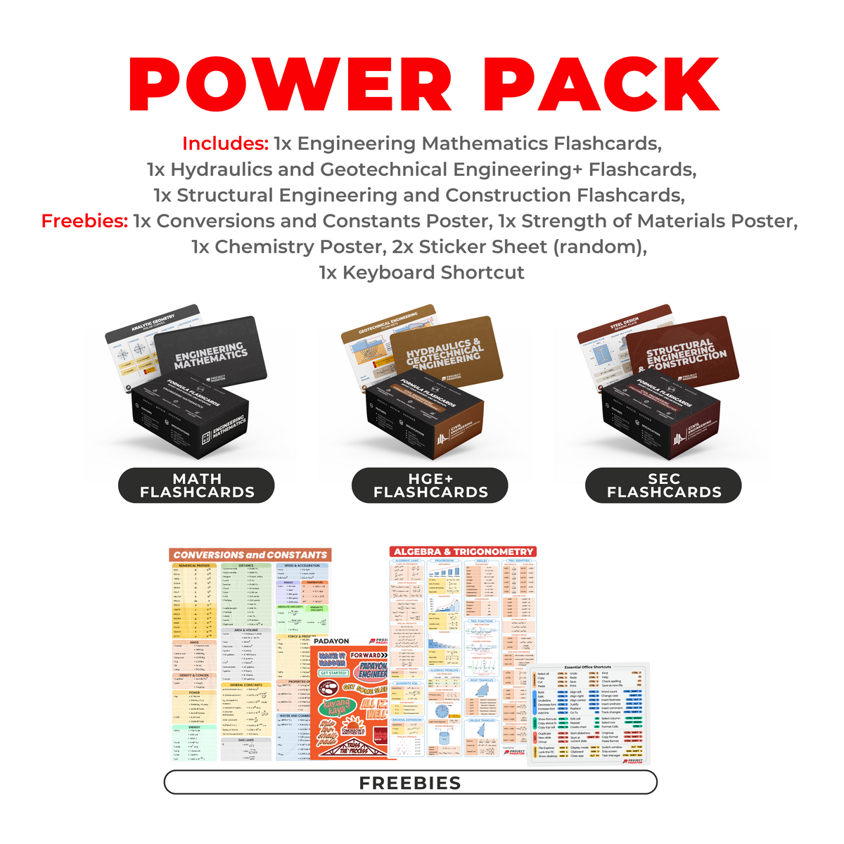 FLASHCARDS BUNDLES - Engineering Mathematics, Hydraulics, Geotechnical, Environmental (HGE+), Structural, Engineering and Construction (SEC) AND Engineering Sciences and Allied Sciences (ESAS)