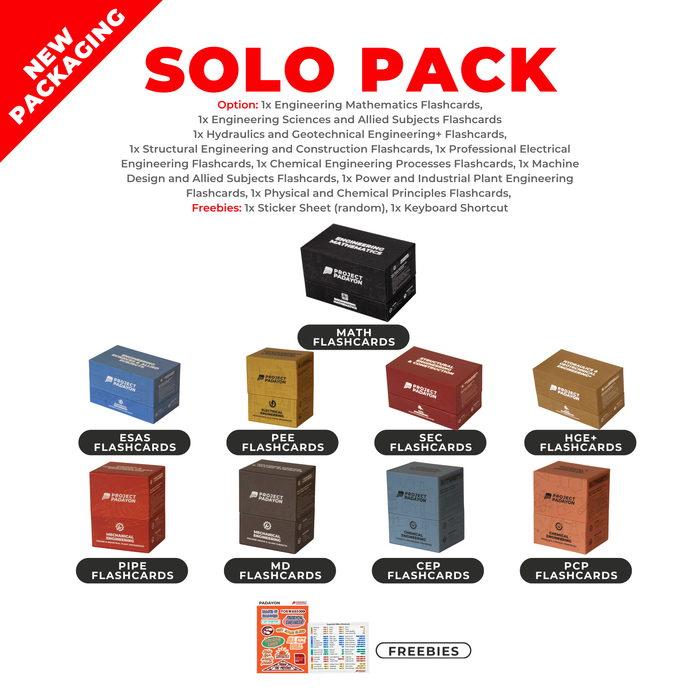FLASHCARDS SOLO PACK - Engineering Mathematics Flashcards, HGE+ Flashcards, SEC Flashcards, ESAS Flashcards, PEE Flashcards, PIPE Flashcards, MD Flashcards, CEP Flashcards, PCP Flashcards