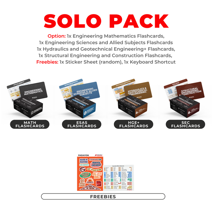 FLASHCARDS SOLO PACK - Engineering Mathematics, Hydraulics, Geotechnical, Environmental (HGE+), Structural, Engineering and Construction (SEC) AND Engineering Sciences and Allied Sciences (ESAS)
